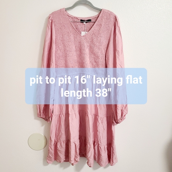 NWT Amazon Pink Long Sleeve Smocked Tiered Dress - Picture 7 of 7